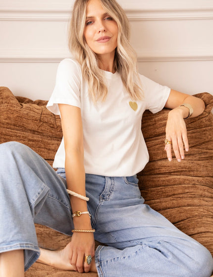Beating Heart White/Gold - T-Shirt - ellemilla