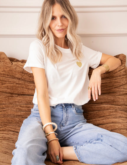 Beating Heart White/Gold - T-Shirt - ellemilla