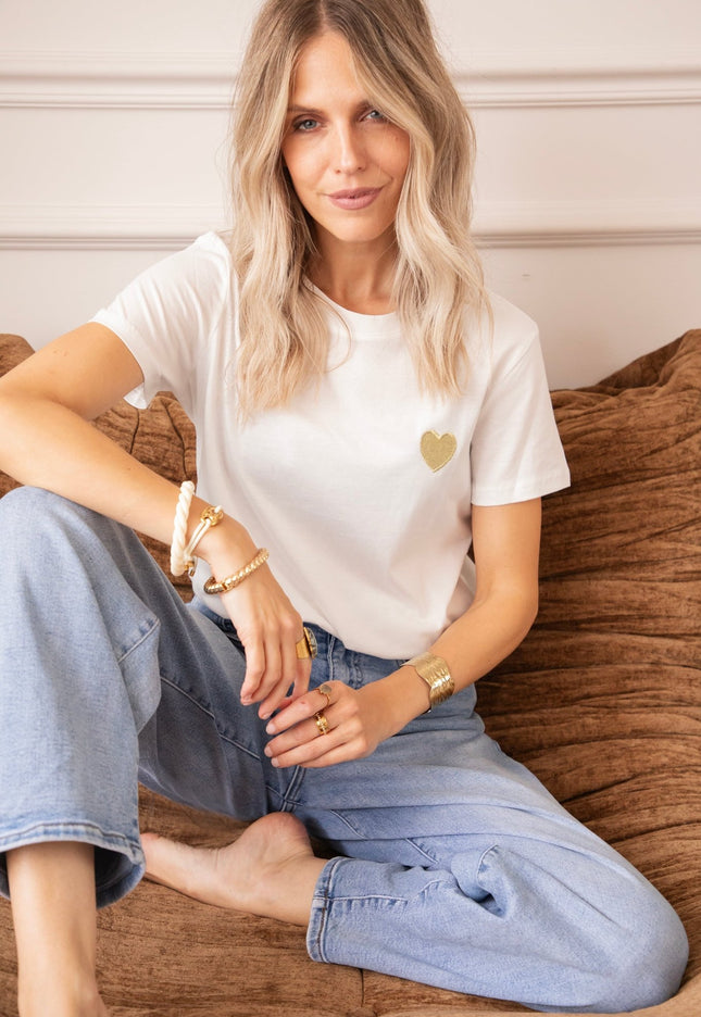 Beating Heart White/Gold - T-Shirt - ellemilla