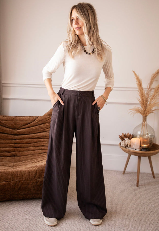 Between The Lines Dark Walnut - Broek - ellemilla