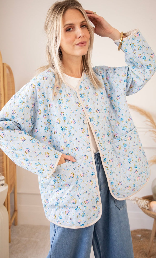 Blooming Quilt Soft Blue/Pink - Jacket - ellemilla