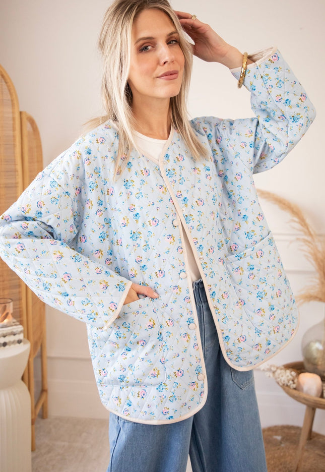Blooming Quilt Soft Blue/Pink - Jacket - ellemilla