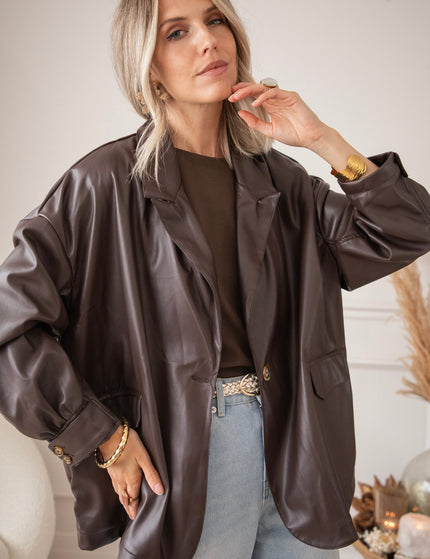 Bomber Blazer Leather Dark Brown - Jacket - ellemilla