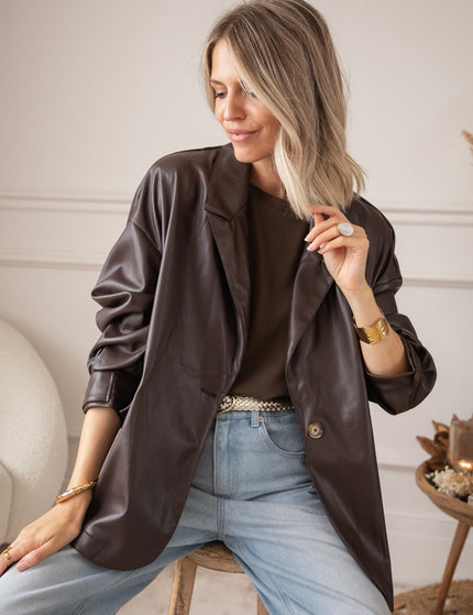 Bomber Blazer Leather Dark Brown - Jacket - ellemilla