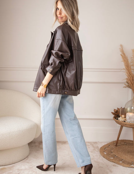 Bomber Blazer Leather Dark Brown - Jacket - ellemilla