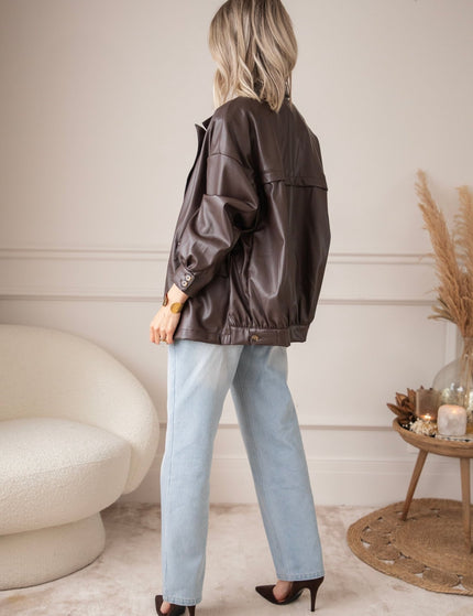 Bomber Blazer Leather Dark Brown - Jacket - ellemilla