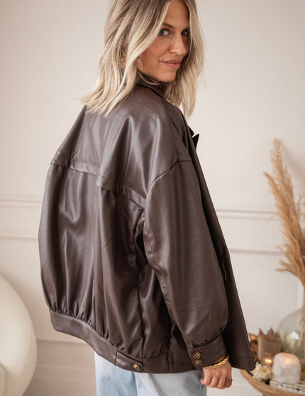 Bomber Blazer Leather Dark Brown - Jacket - ellemilla