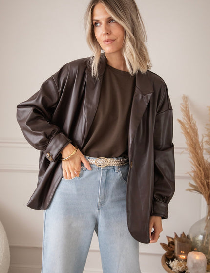 Bomber Blazer Leather Dark Brown - Jacket - ellemilla
