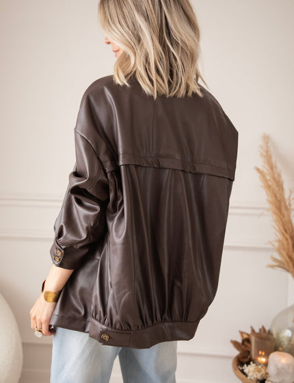Bomber Blazer Leather Dark Brown - Jacket - ellemilla