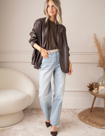 Bomber Blazer Leather Dark Brown - Jacket - ellemilla