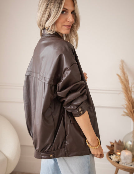 Bomber Blazer Leather Dark Brown - Jacket - ellemilla
