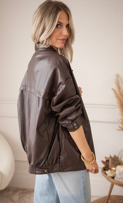 Bomber Blazer Leather Dark Brown - Jacket - ellemilla