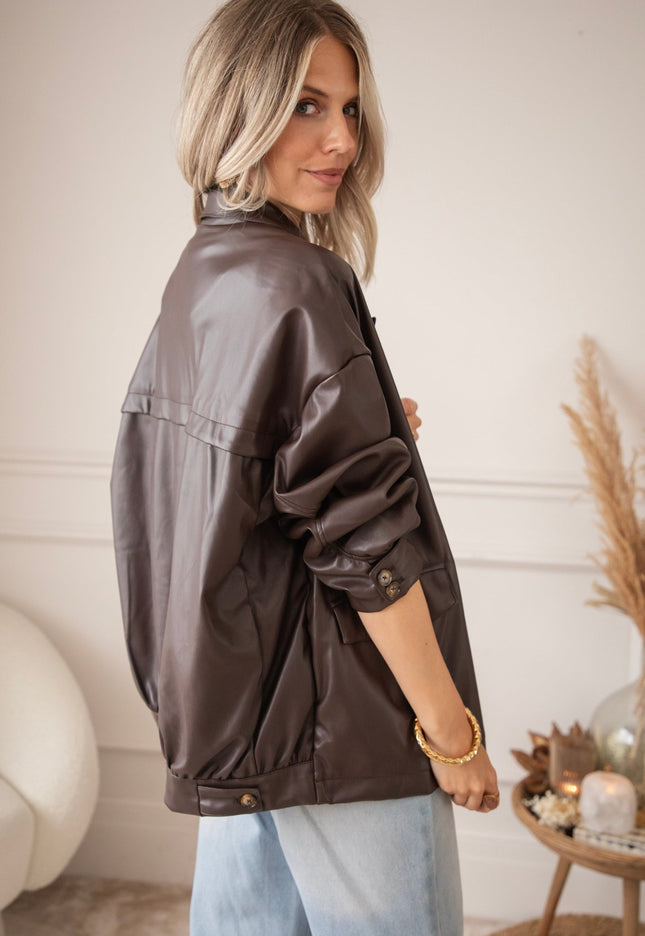Bomber Blazer Leather Dark Brown - Jacket - ellemilla