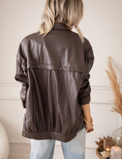 Bomber Blazer Leather Dark Brown - Jacket - ellemilla