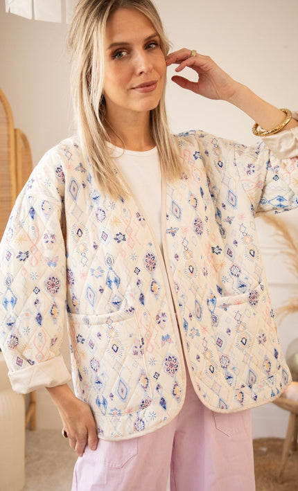 Botanical Quilt Beige/Blue - Jacket - ellemilla