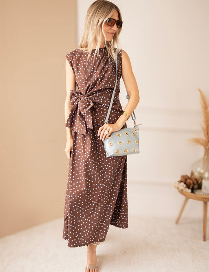Bowtiful Dots Choco/Soft Blue - Maxi Jurk - ellemilla