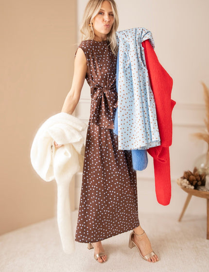 Bowtiful Dots Choco/Soft Blue - Maxi Jurk - ellemilla