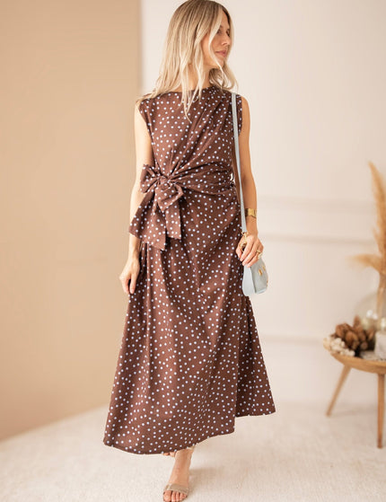 Bowtiful Dots Choco/Soft Blue - Maxi Jurk - ellemilla