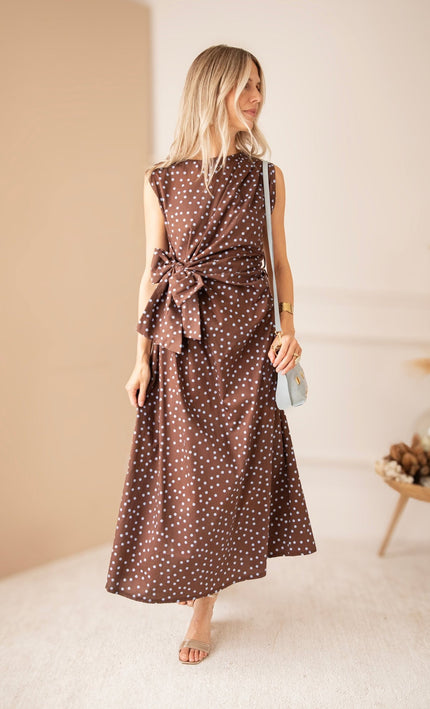 Bowtiful Dots Choco/Soft Blue - Maxi Jurk - ellemilla