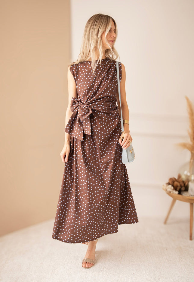 Bowtiful Dots Choco/Soft Blue - Maxi Jurk - ellemilla