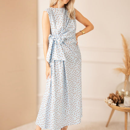 Bowtiful Dots Soft Blue/Brown - Maxi Jurk - ellemilla