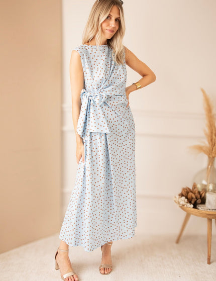 Bowtiful Dots Soft Blue/Brown - Maxi Jurk - ellemilla