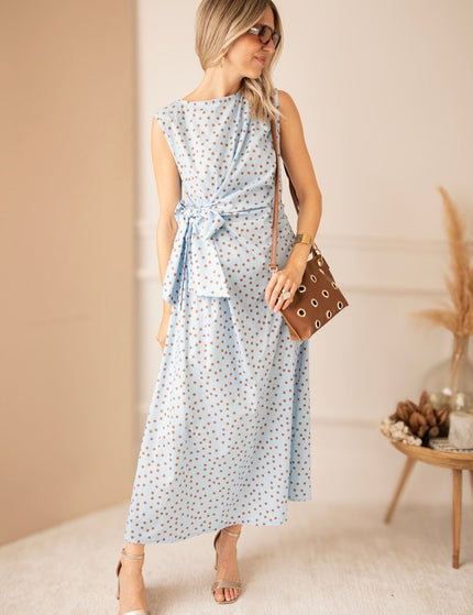 Bowtiful Dots Soft Blue/Brown - Maxi Jurk - ellemilla