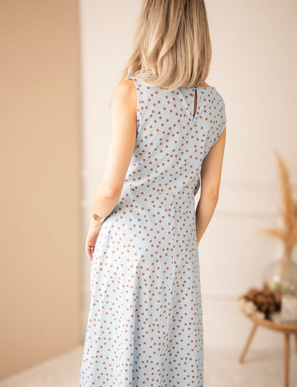 Bowtiful Dots Soft Blue/Brown - Maxi Jurk - ellemilla