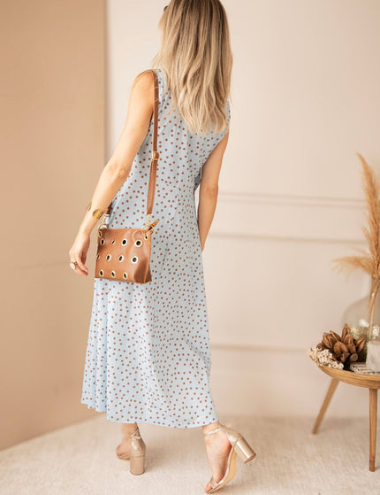 Bowtiful Dots Soft Blue/Brown - Maxi Jurk - ellemilla