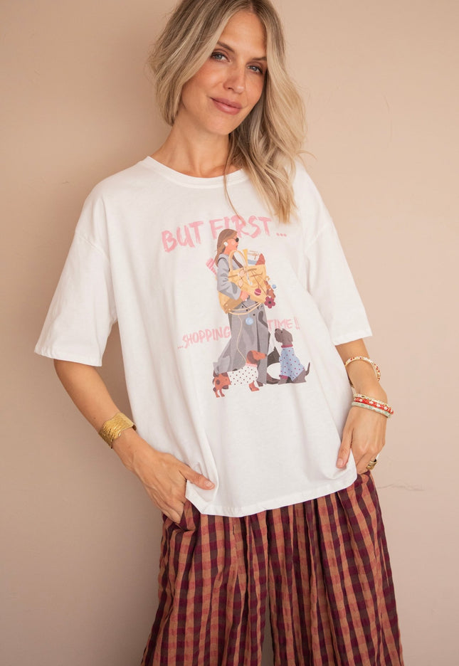 But First Shopping Time White - T-Shirt - ellemilla
