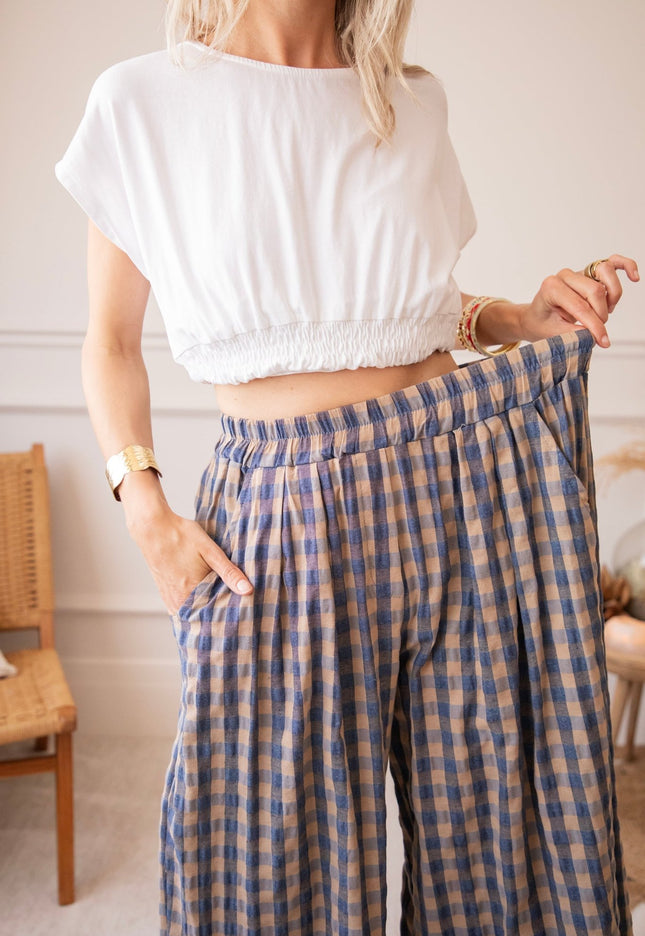 Candy Check Beige/Dark Blue - Broek - ellemilla