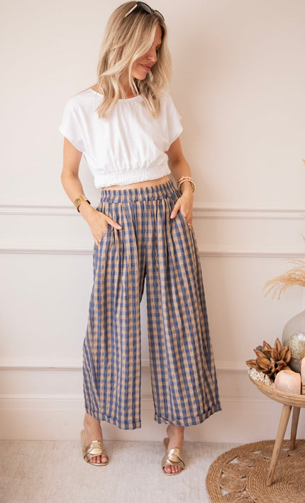 Candy Check Beige/Dark Blue - Broek - ellemilla