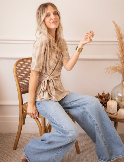 Checked Charm Beige - T-Shirt - ellemilla