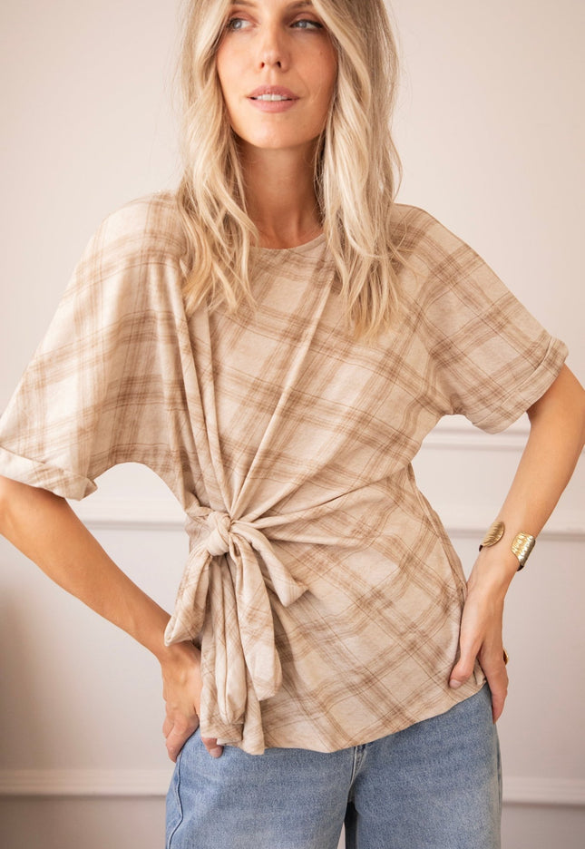 Checked Charm Beige - T-Shirt - ellemilla