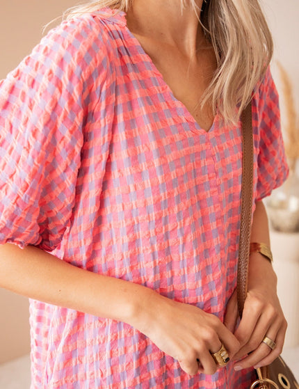 Chou Check Sweet Pink/Blue - Maxi Jurk - ellemilla