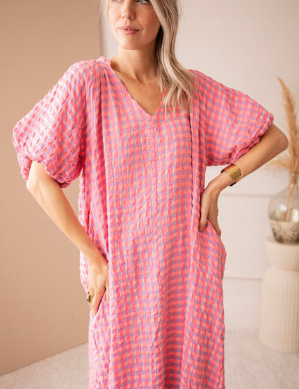 Chou Check Sweet Pink/Blue - Maxi Jurk - ellemilla