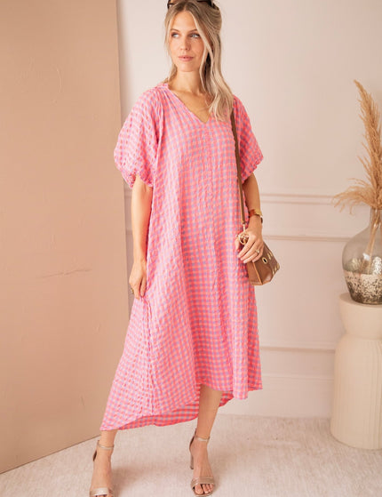Chou Check Sweet Pink/Blue - Maxi Jurk - ellemilla