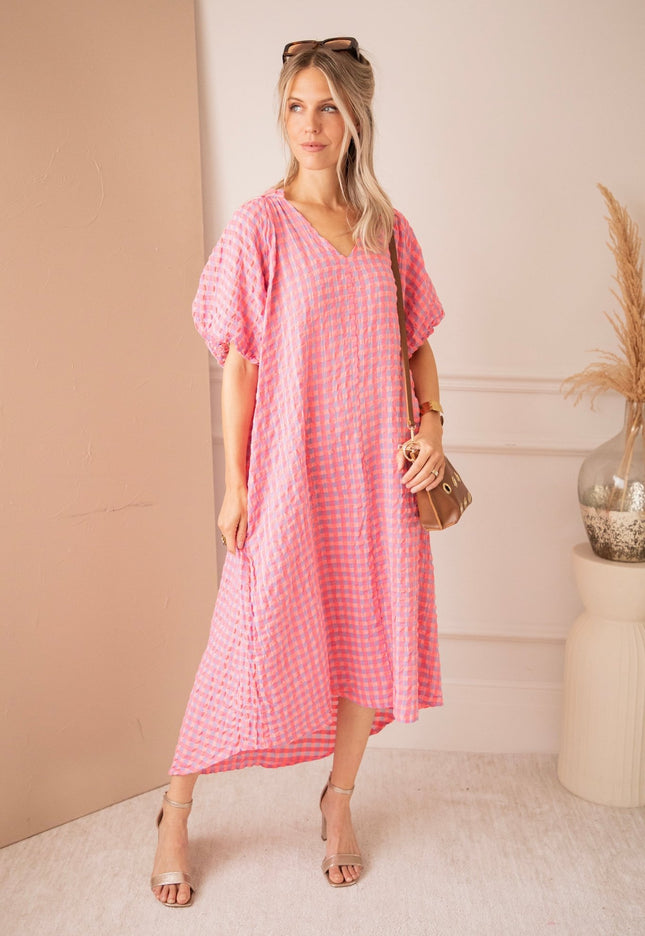 Chou Check Sweet Pink/Blue - Maxi Jurk - ellemilla
