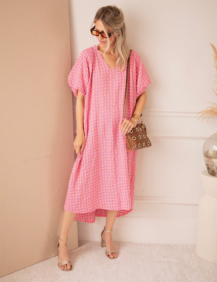 Chou Check Sweet Pink/Blue - Maxi Jurk - ellemilla