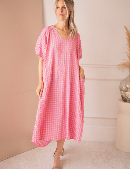Chou Check Sweet Pink/Blue - Maxi Jurk - ellemilla