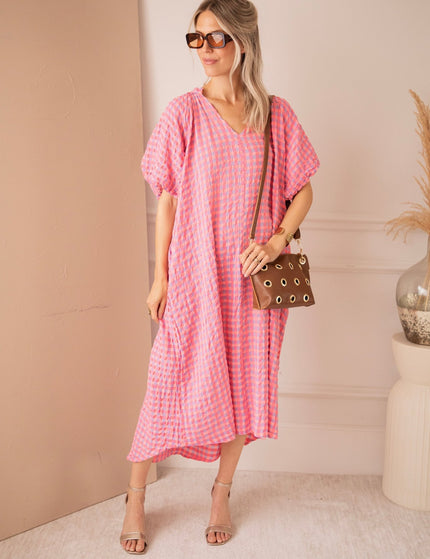 Chou Check Sweet Pink/Blue - Maxi Jurk - ellemilla