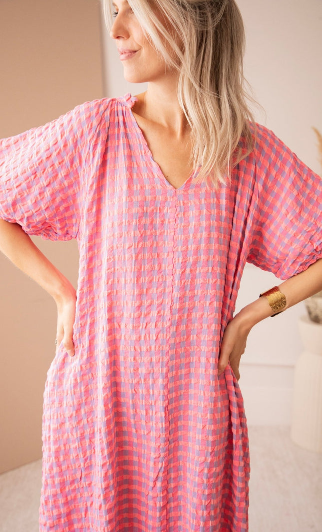 Chou Check Sweet Pink/Blue - Maxi Jurk - ellemilla