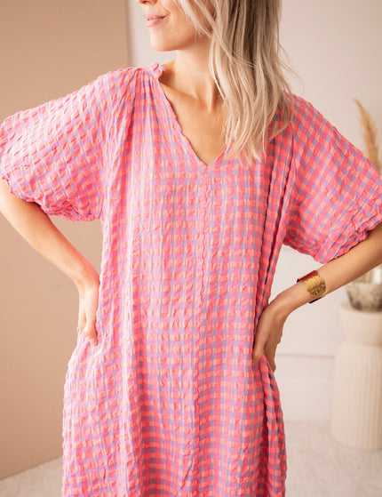 Chou Check Sweet Pink/Blue - Maxi Jurk - ellemilla