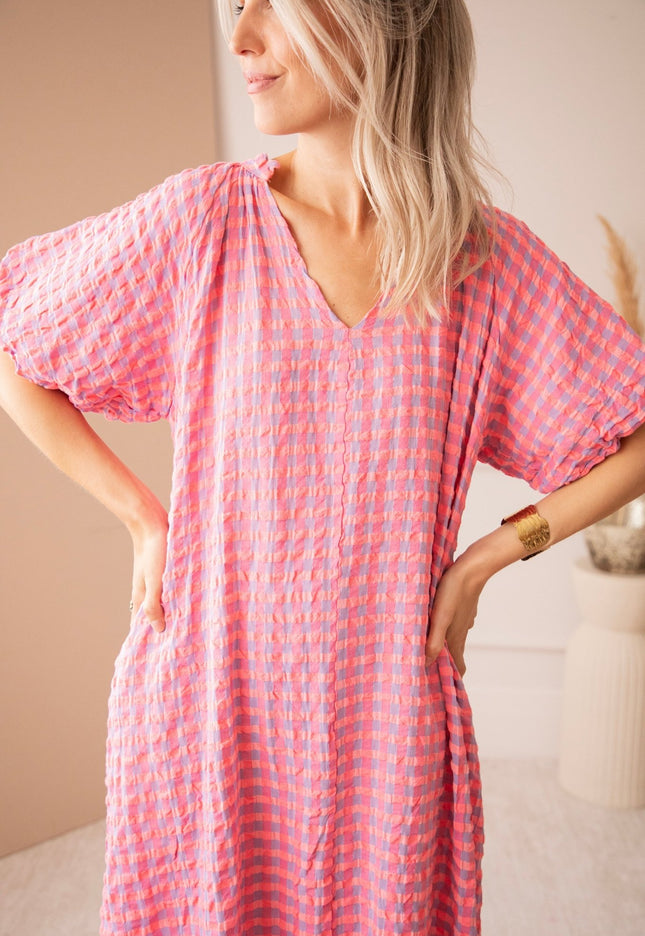 Chou Check Sweet Pink/Blue - Maxi Jurk - ellemilla
