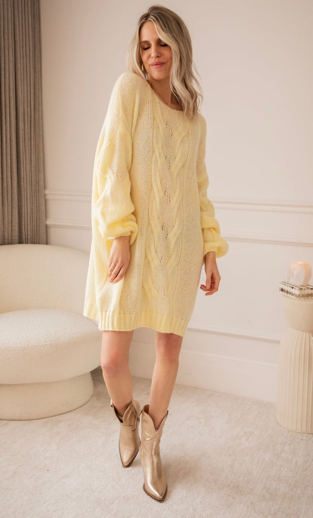 Coco Cable Yellow - Sweater Dress - ellemilla