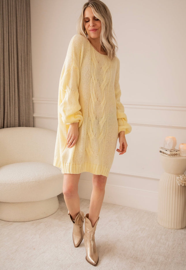 Coco Cable Yellow - Sweater Dress - ellemilla