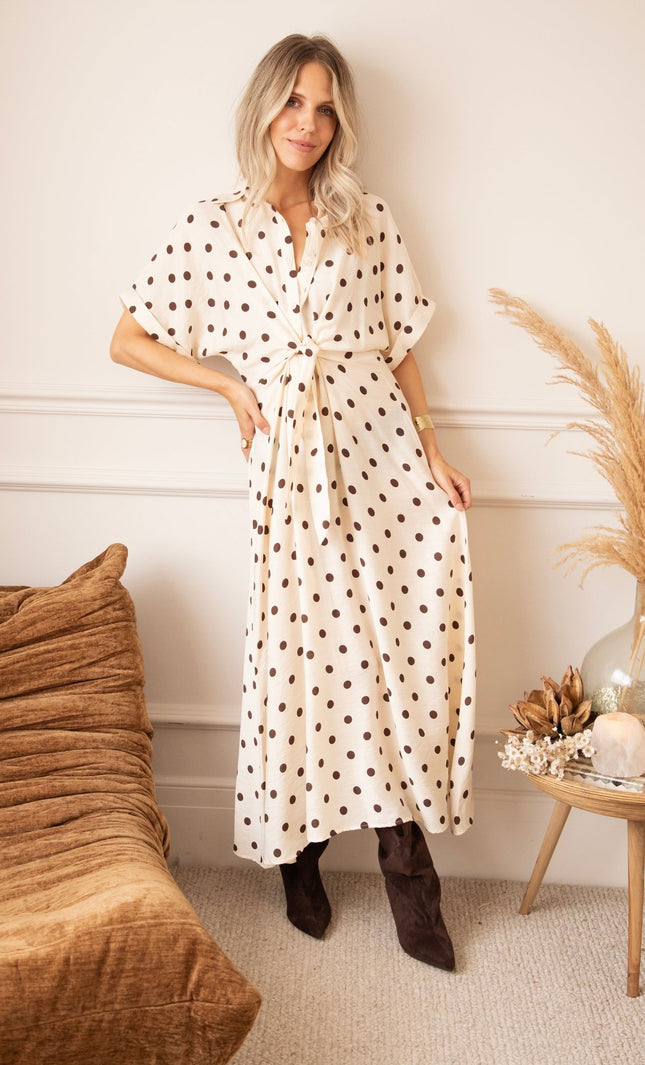 Dot Story Cream/Brown - Maxi Jurk - ellemilla