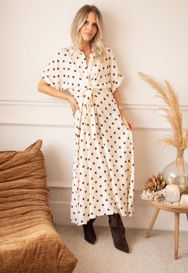 Dot Story Cream/Brown - Maxi Jurk - ellemilla