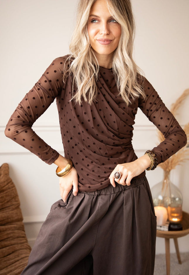 Drapped In Dots Brown - Longsleeve - ellemilla