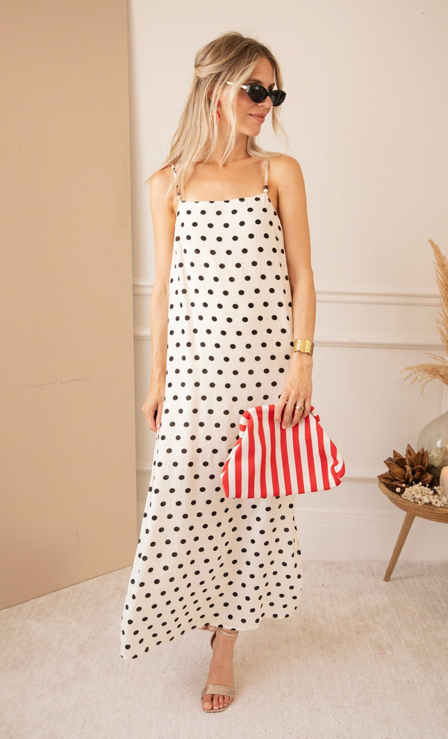 Dream Beads & Dots Beige/Black - Maxi Jurk - ellemilla